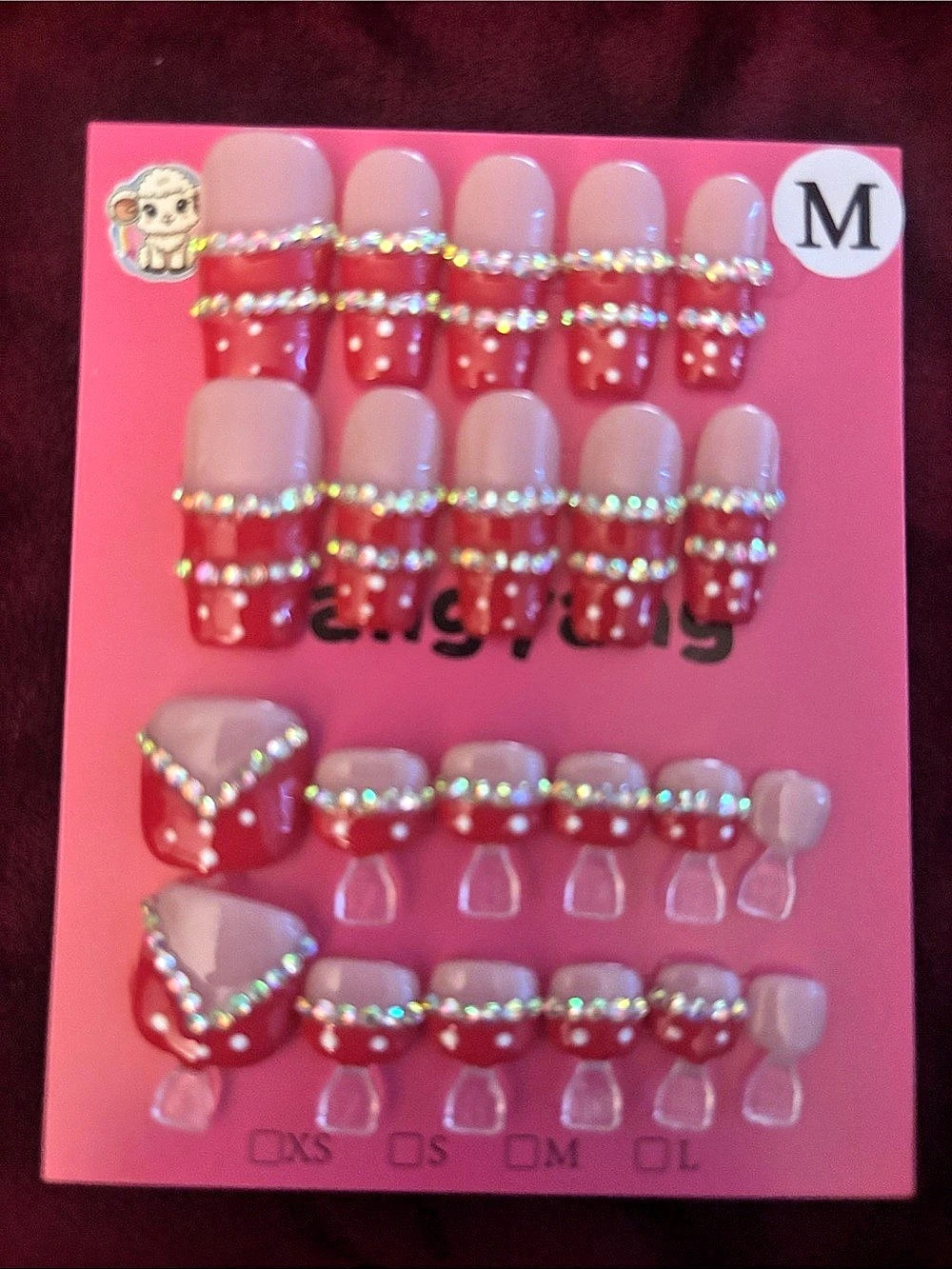 Red & Pink Rhinestone Press-On Nails NWT